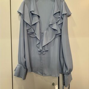 Zara Light Blue Ruffled Blouse